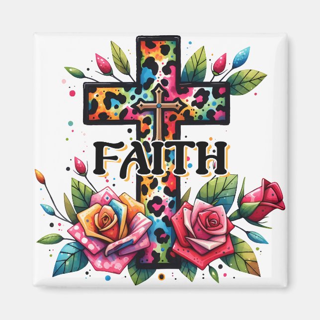 Christliches Rainbow-Faith Cross Magnet (Vorne)