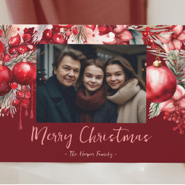 Christliches Red Poinsettia Foto Feiertagskarte