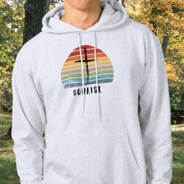 Christliches Retro-Sunrise-Sunset-Kreuz Hoodie (Von Creator hochgeladen)