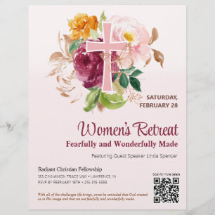 Christliches rosa Blumenkreuz Damenkirchenretreat Flyer
