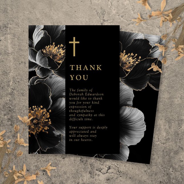 Christliches Schwarz-Gold-Fest Dankeskarte (Black And Gold Christian Celebration Of Life Thank You Card)