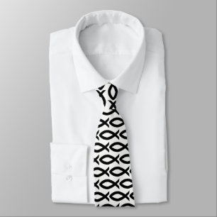 Christliches Schwarz-Weiß-Fischsymbol Necktie Krawatte
