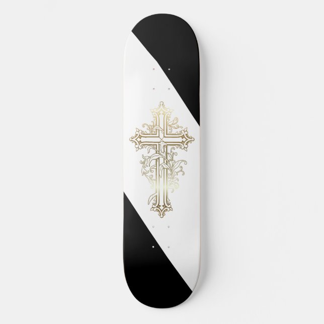 Christliches Skateboard Goldkreuz (Vorderseite)