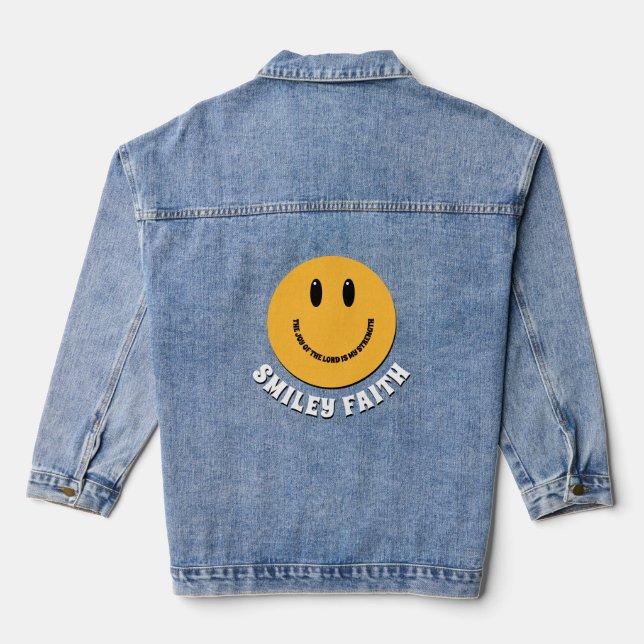 Christliches Smiley-Gesicht Smiley Glaube Freude d Jeansjacke (Rückseite)