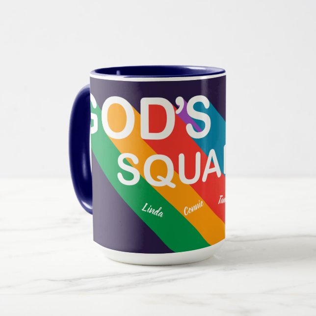Christliches Squad Retro-Regenbogenskript Tasse (Vorderseite Links)
