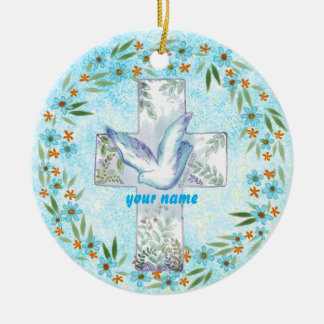Christliches Taubenkreuz Keramik Ornament