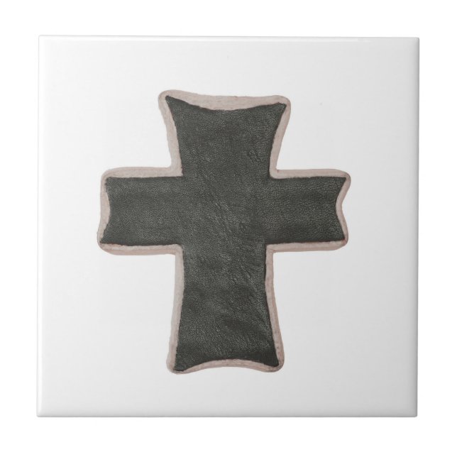 Christliches Trivet Cross-Image Lederdesign Fliese (Vorderseite)