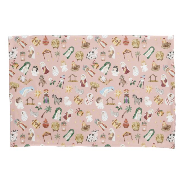 Christliches Weihnachtsgebäck Krippe Rosa Kissenbezug (Vorderseite)