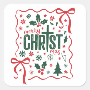 Christliches Weihnachtskreuz Zeichen Jesus Christu Quadratischer Aufkleber
