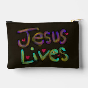 Christliches Zitat 'Jesus lebt' Floral Zubehörtasche