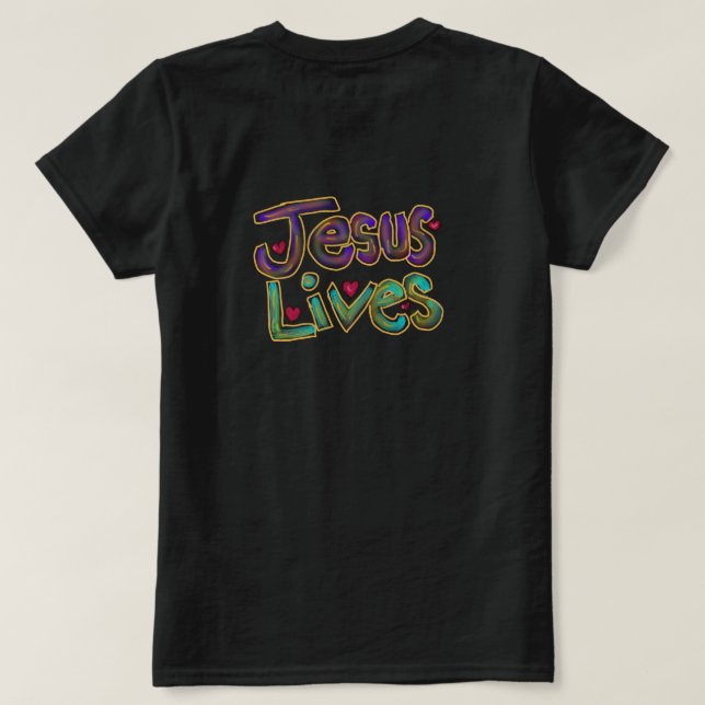 christliches Zitat "Jesus lebt" Ladys Black T-Shirt (Design Rückseite)