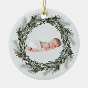Christma Geburtsankündigung Aquarell Foto Keramik Ornament