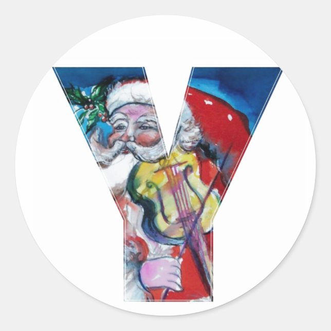 CHRISTMAI Y BRIEF / SANTA MIT VIOLIN MONOGRAM RUNDER AUFKLEBER (Vorderseite)
