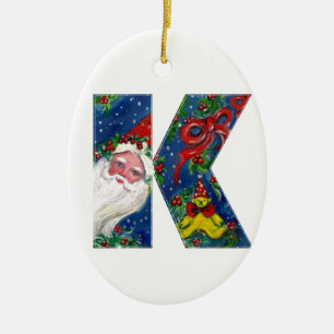 CHRISTMAL K SCHREIBEN / SANTA CLAUS MIT ROTEM RIBB KERAMIKORNAMENT