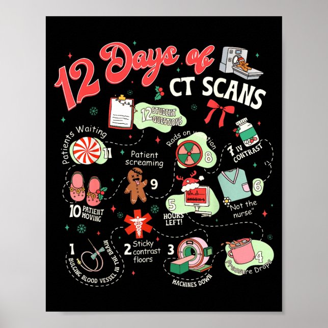 Christmas 12 Days Of Ct Technologist Cat Scan Radi Poster (Vorne)