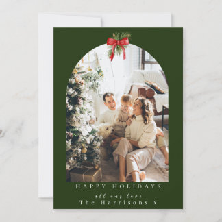 Christmas 1 Foto Arch Foliage Red Bow Feiertagskarte