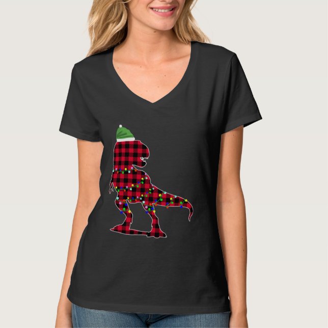 Christmas 2020 Buffalo Plaid Dino Rex T-Shirt (Vorderseite)