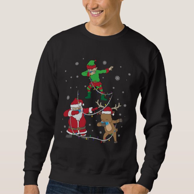 Christmas 2020 Dabbing Santa Elf Reindeer Face Mas Sweatshirt (Vorderseite)