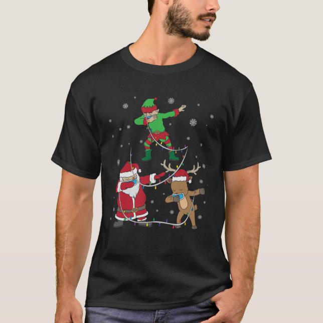 Christmas 2020 Dabbing Santa Elf Reindeer Face Mas T-Shirt (Vorderseite)