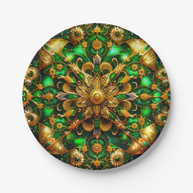 CHRISTMAS 3D ~ Hübsches grünes Gold ~ Pappteller (Vorderseite)