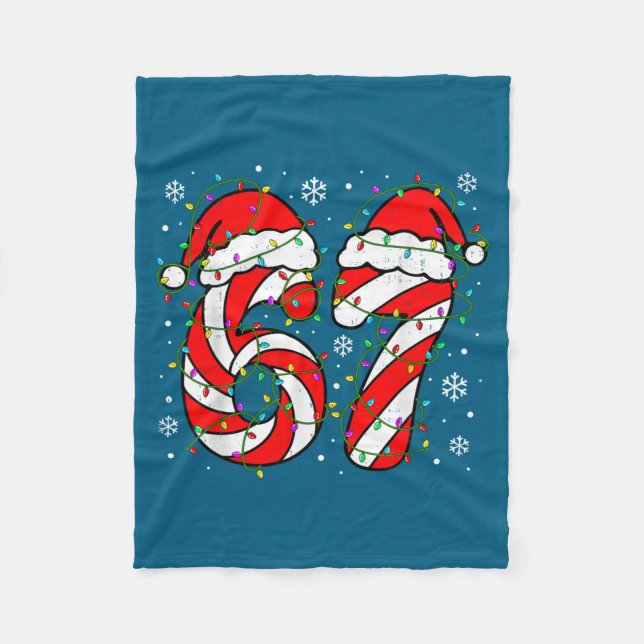 Christmas 67 Candy Cane Six Seven Meme Lights Sant Fleecedecke (Vorderseite)