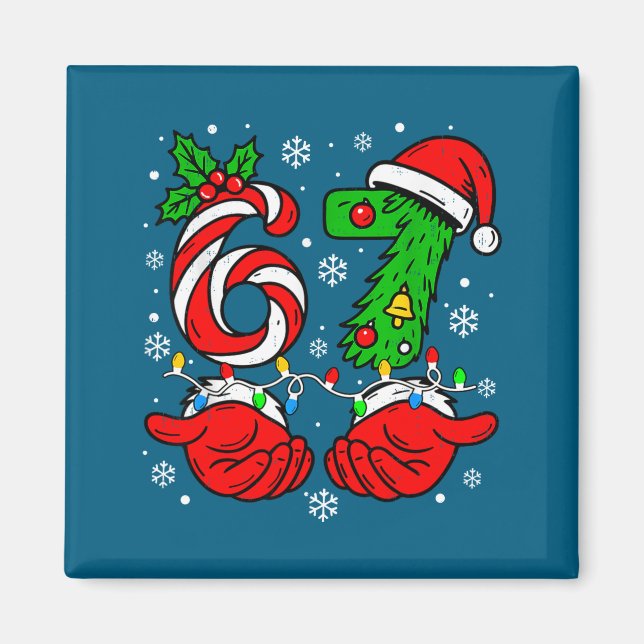 Christmas 67 Candy Cane Six Seven Meme Lights Sant Magnet (Vorne)