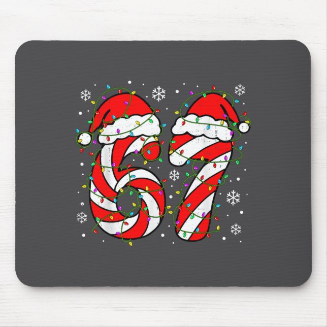 Christmas 67 Candy Cane Six Seven Meme Lights Sant Mousepad (Vorne)