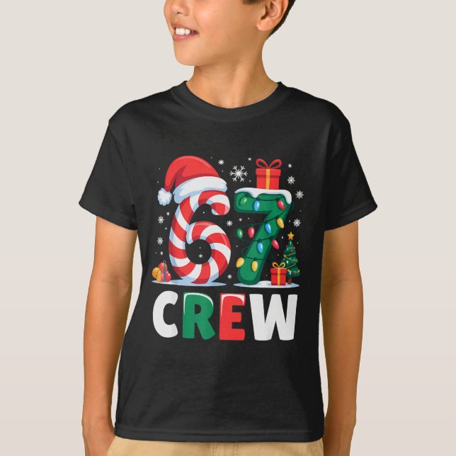 Christmas 67 Crew Brainrot Funny Candy Cane Lights T-Shirt (Vorderseite)