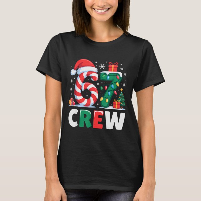 Christmas 67 Crew Brainrot Funny Candy Cane Lights T-Shirt (Vorderseite)