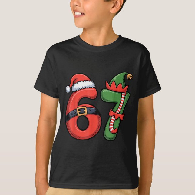Christmas 67 Meme 67 Santa Elf - Six Seven  T-Shirt (Vorderseite)