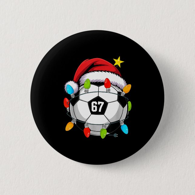 Christmas 67 Meme Soccer Ball Santa Hat Funny Xmas Button (Vorderseite)