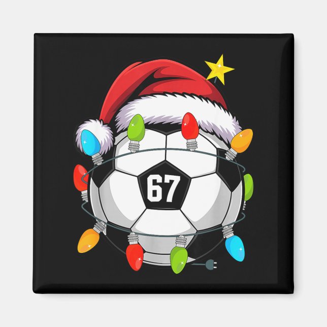 Christmas 67 Meme Soccer Ball Santa Hat Funny Xmas Magnet (Vorne)