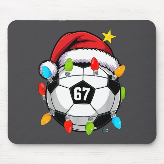 Christmas 67 Meme Soccer Ball Santa Hat Funny Xmas Mousepad (Vorne)