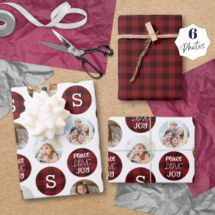 Christmas 6 Foto Monogram PEACE LIEBE JOY Red Geschenkpapier Set