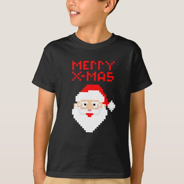 Christmas 8 Bit Pixel Weihnachtsklaus T-Shirt (Vorderseite)