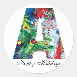 CHRISTMAS A BRIEF / SANTA MIT CHRISTMAS BAUM RUNDER AUFKLEBER