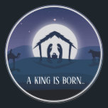 Christmas A King ist geboren Runder Aufkleber<br><div class="desc">Joseph, Mary und Baby Jesus Krippe mit Tieren und Zitat "ein König ist geboren" Machen Sie Ihren einzigartigen Stil Stock, indem Sie benutzerdefinierte Aufkleber für jeden Anlass! Von besonderer Post bis hinzu Bastel- und Fotoalben oder DIY-Projekten, diese Aufkleber eignen sich ganz toll für viele verschiedene Verwendungsmöglichkeiten. Füge Deine eigenen Designs,...</div>