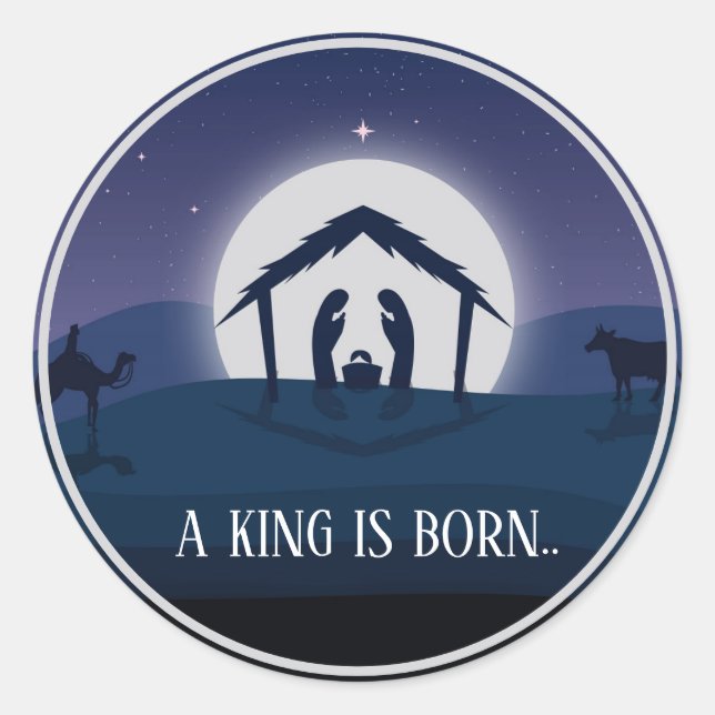 Christmas A King ist geboren Runder Aufkleber (Vorderseite)