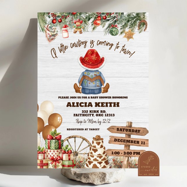 Christmas A Little Cowboy Baby Shower Invitation Einladung (Von Creator hochgeladen)