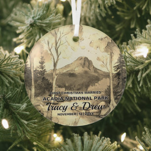 Christmas Acadia Nationalpark Sepia MarriedCouple Ornament Aus Glas