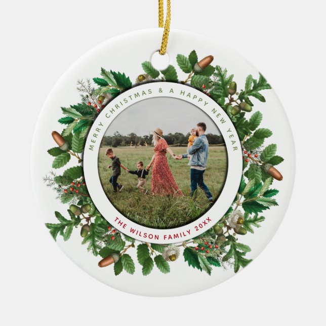 Christmas Acorn Wreath Family Foto Keramik Ornament (Vorne)