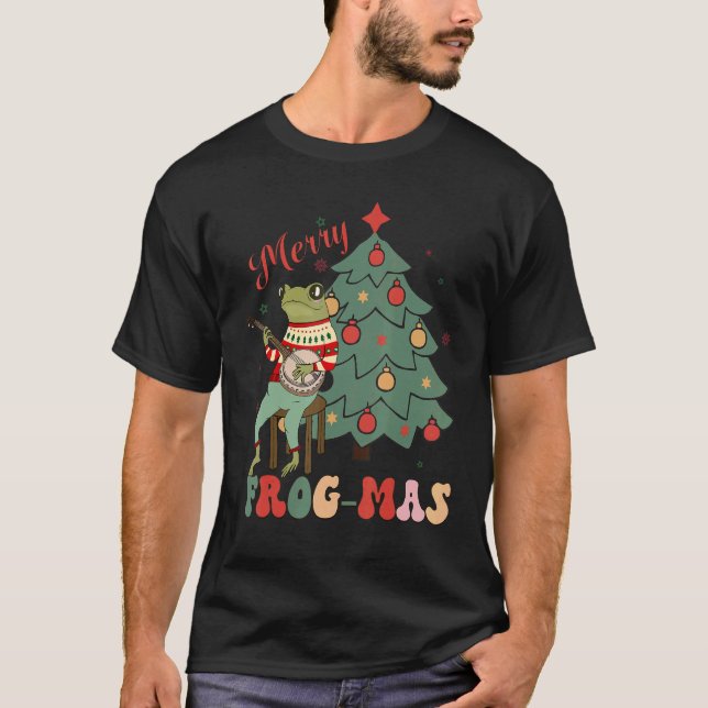 Christmas Aesthetic Cute Frog Playing Bonjo Merry  T-Shirt (Vorderseite)