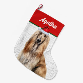 Christmas Afghan Hound Dog Name Woof Background Großer Weihnachtsstrumpf