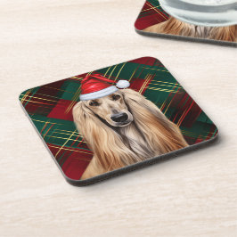 Christmas Afghan Hound Dog Red Plaid Holiday Getränkeuntersetzer