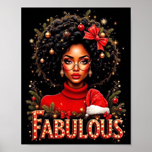 Christmas African American Melanin Afro Sleigh Que Poster (Vorne)