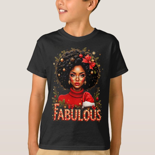 Christmas African American Melanin Afro Sleigh Que T-Shirt (Vorderseite)