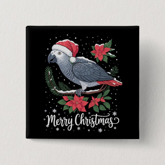 Christmas African Gray Parrot Button (Vorderseite)