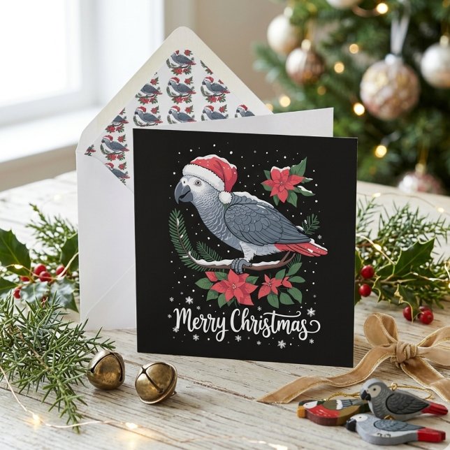 Christmas African Gray Parrot Feiertagskarte (Von Creator hochgeladen)