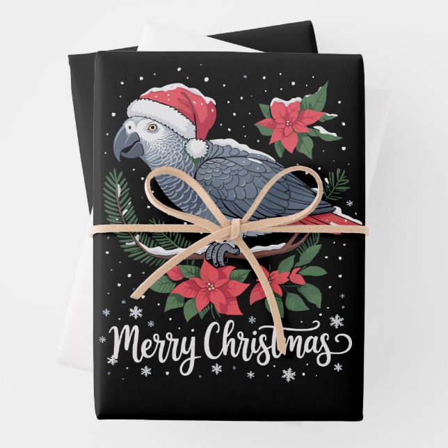 Christmas African Gray Parrot Geschenkpapier Set (Beispiel)