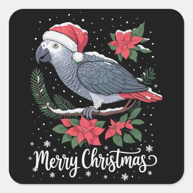 Christmas African Gray Parrot Quadratischer Aufkleber (Vorderseite)